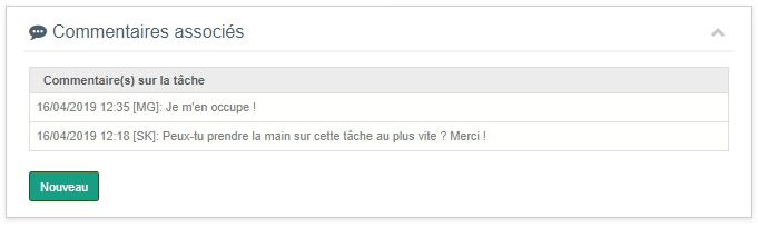 Commentaire associ&eacute; &agrave; une t&acirc;che